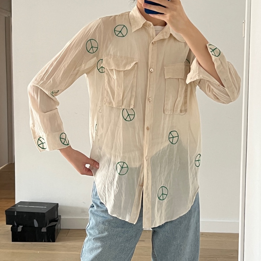 Acne studios shirt with green Peace signs embroidered whole shirt